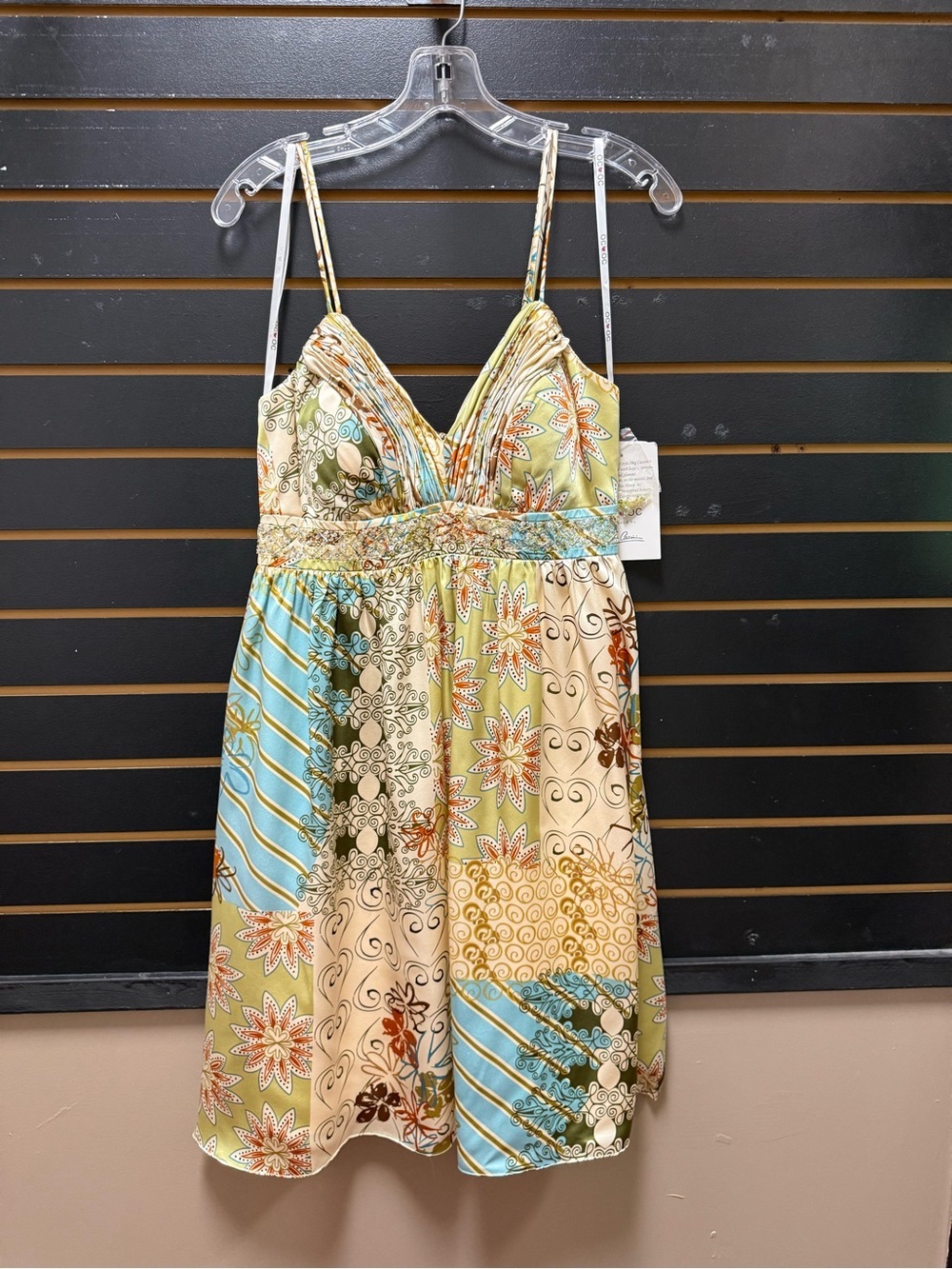 NWT Y2K Oleg Cassini 100% Silk Beaded Patchwork Dress Size 8